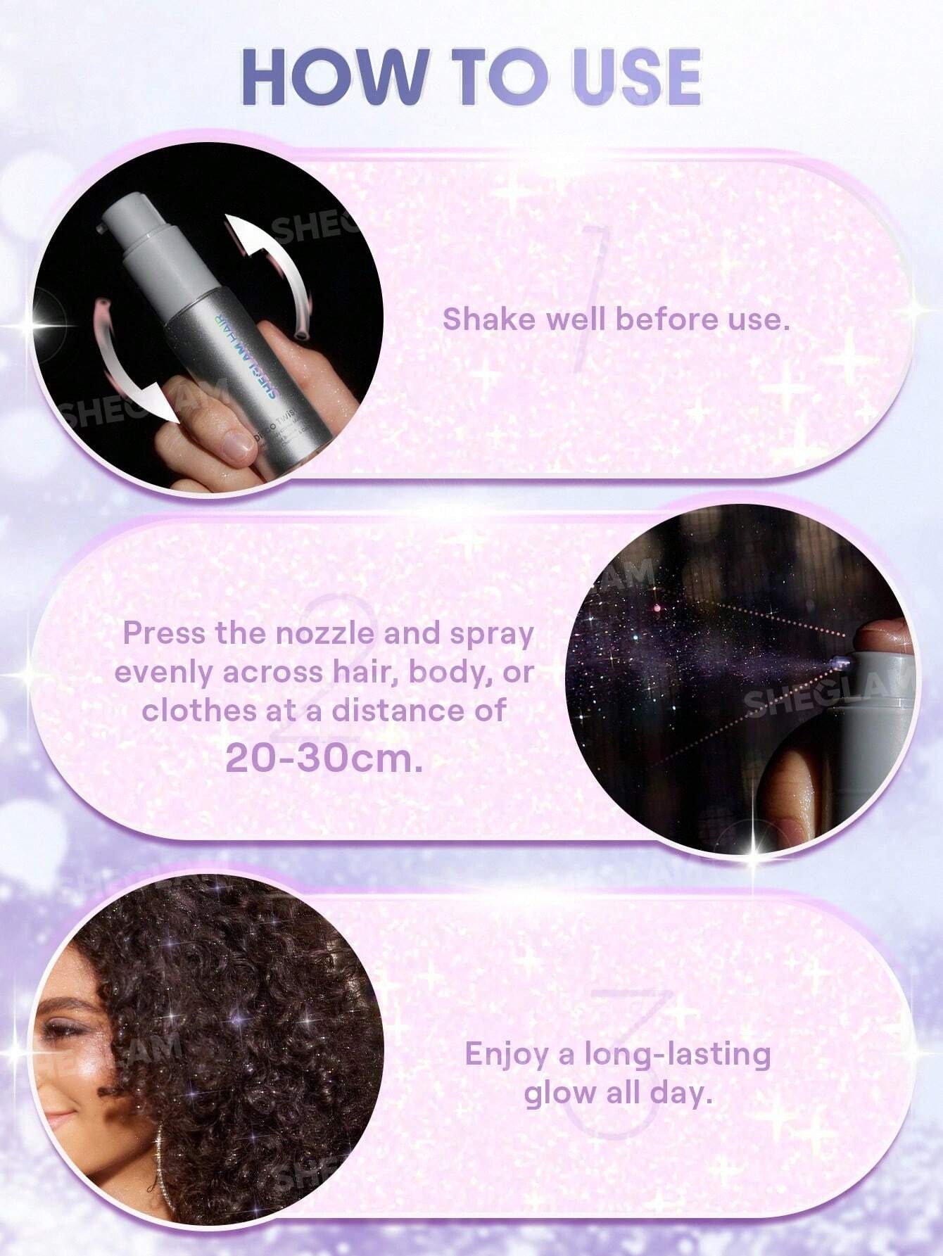 اسپری گلیتر و هایلایتر مو و بدن شیگلم رنگ Dance Queen - خ... 6 اسپری گلیتر و هایلایتر مو و بدن شیگلم رنگ Dance Queen - خ... - Image 6